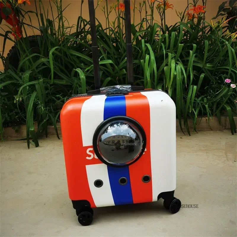 CrystalRide™ Pet Carrier – Transparent Rolling Trolley & Backpack for Cats & Small Dogs | Breathable Outdoor Travel Bag