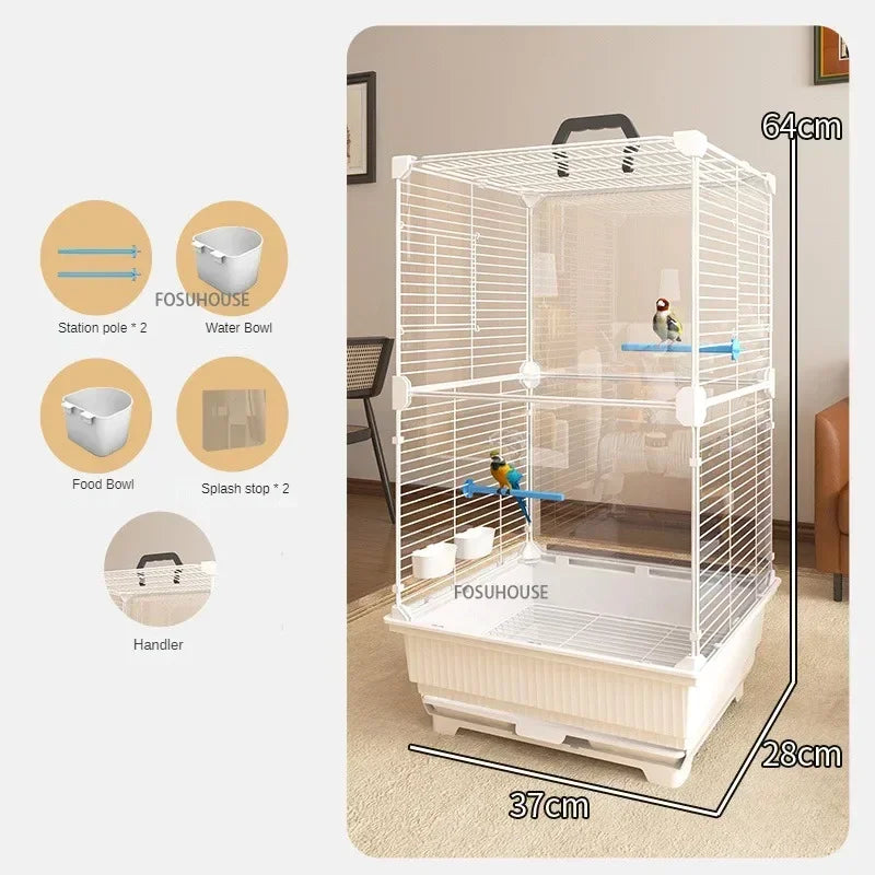RoyalWing™ Bird Villa – Luxury Wrought Iron Cage for Budgies, Cockatiels & Parrots | Spacious Splash-Proof Design