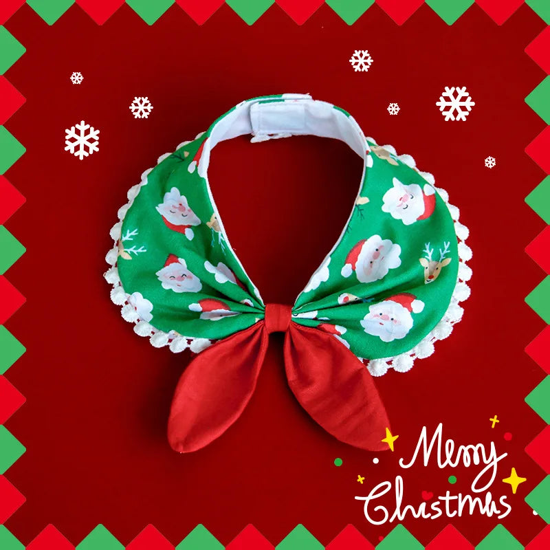 Jewelled FelineGuard™ Christmas dog collar with ribbon scarf pendant and satin bows for cats and puppies.