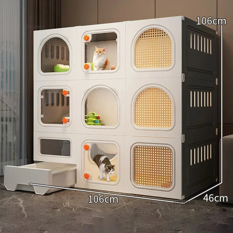 LitterLuxe™ Cat Home – Minimalist Indoor Villa with Built-In Litter Box & Pet Cage Comfort