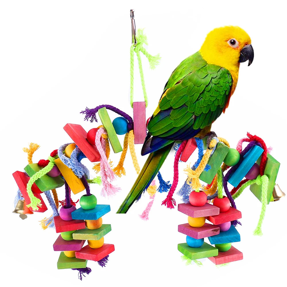 VitaBlock™ 2-in-1 beak conditioner and chew toy for small birds with playful bell, ideal for parakeets and cockatiels.