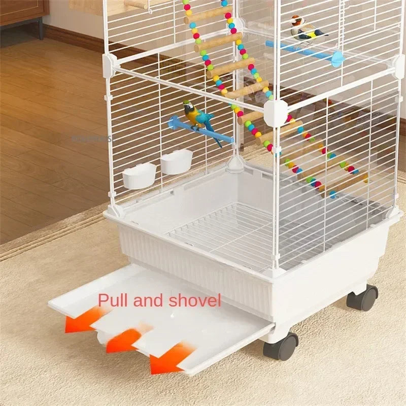 RoyalWing™ Bird Villa – Luxury Wrought Iron Cage for Budgies, Cockatiels & Parrots | Spacious Splash-Proof Design