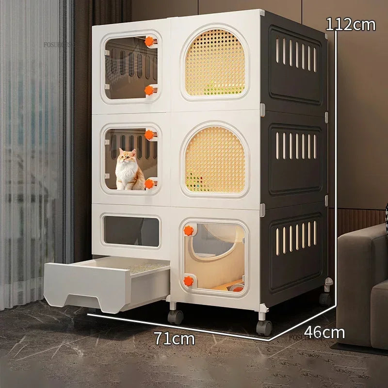LitterLuxe™ Cat Home – Minimalist Indoor Villa with Built-In Litter Box & Pet Cage Comfort