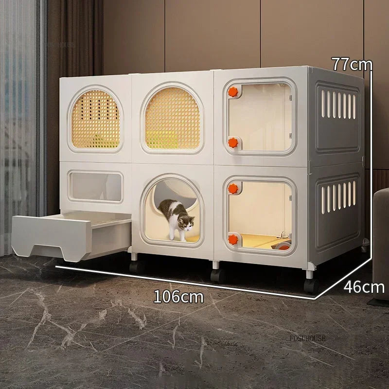 LitterLuxe™ Cat Home – Minimalist Indoor Villa with Built-In Litter Box & Pet Cage Comfort