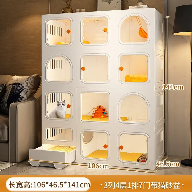 PurePaws™ Cat Villa – Modern Minimalist Indoor Cage with Integrated Litter Box & Outdoor-Ready Design