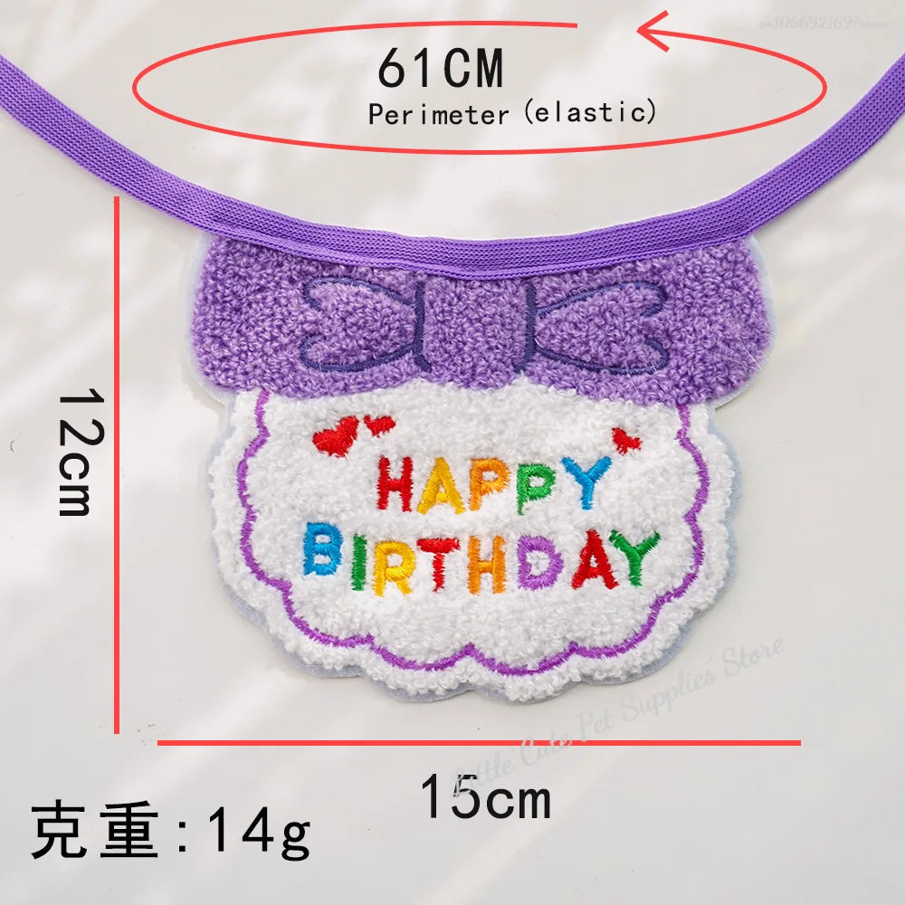 GlamPet™ cat birthday party hat and bib with adjustable bandana in festive colors for dressing up cats and puppies.