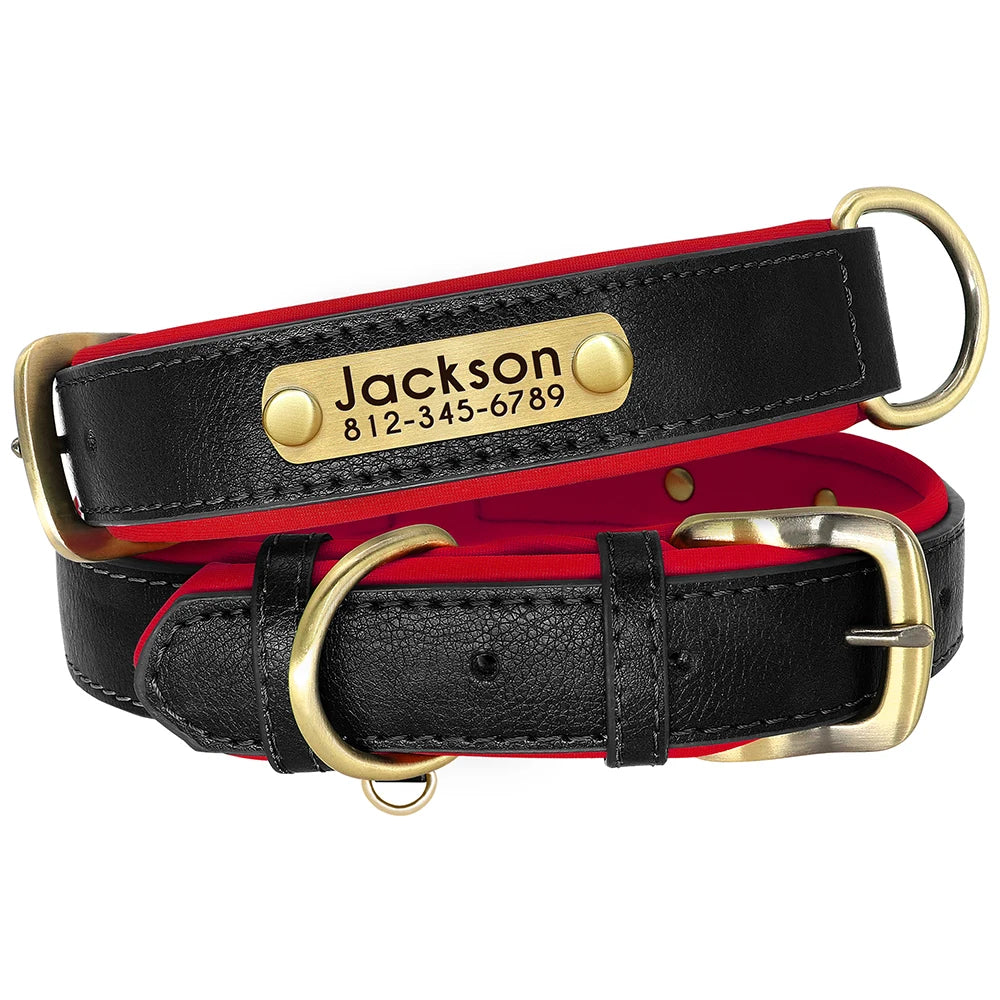 UrbanPaws™ Custom Collar – Wide Soft PU Leather Dog Collar with Personalized Name Tag