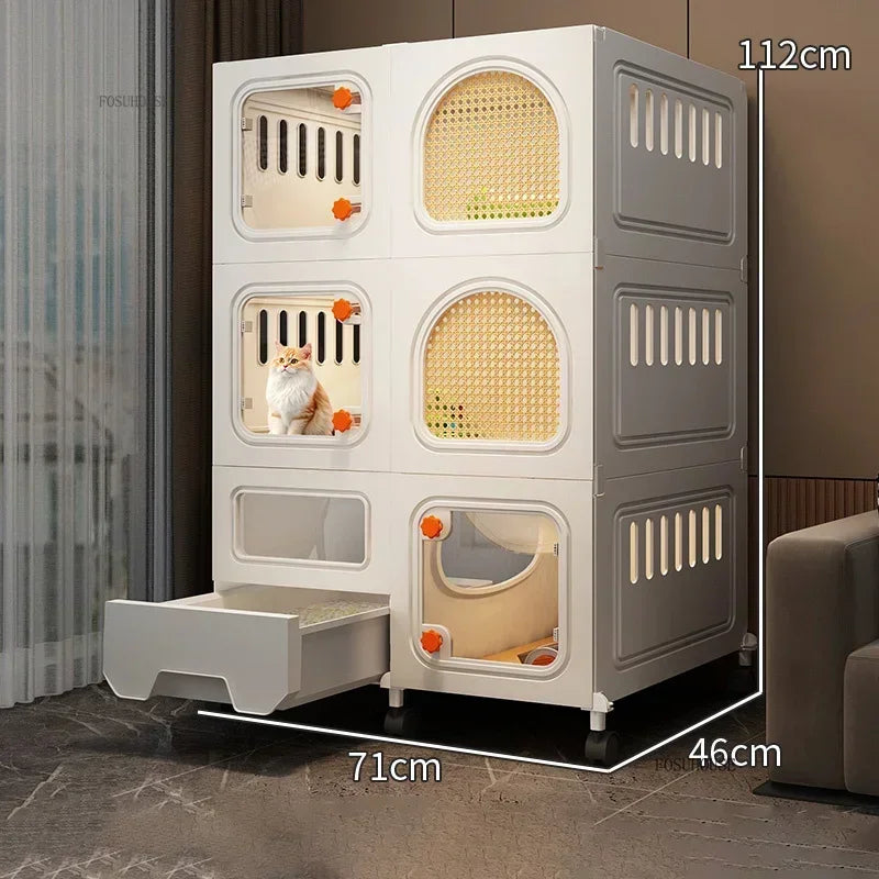 LitterLuxe™ Cat Home – Minimalist Indoor Villa with Built-In Litter Box & Pet Cage Comfort