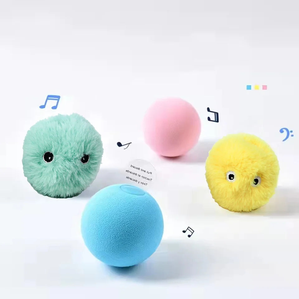 Plush electric squeak toy cat ball with catnip, featuring interactive design for playful cats by Petivo.