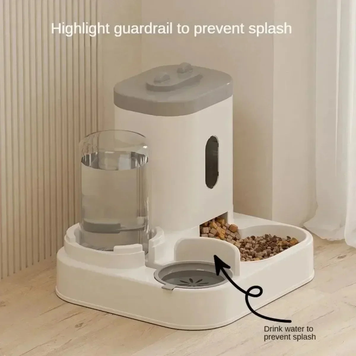 EverFresh™ Gravity-Flow Diner with self-refilling water dispenser and feeding basin for mess-free pet dining.