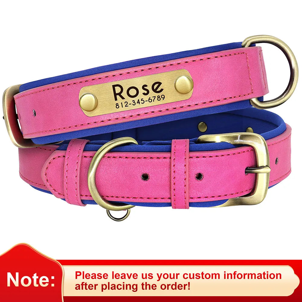 UrbanPaws™ Custom Collar – Wide Soft PU Leather Dog Collar with Personalized Name Tag