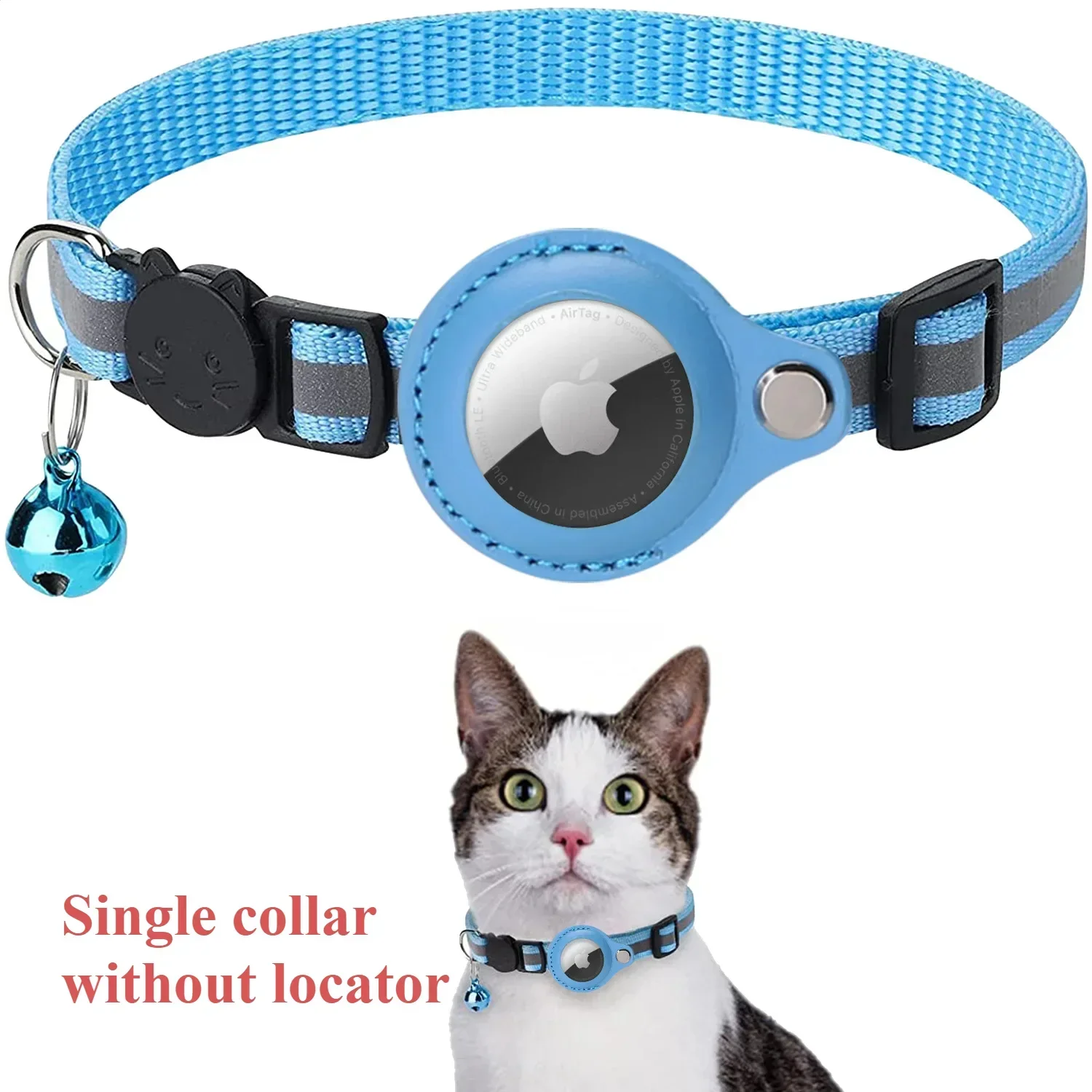 SafeTail™ Smart Pet Tracking Collar showing Bluetooth GPS locator for dogs, cats, and birds in a vibrant outdoor setting.