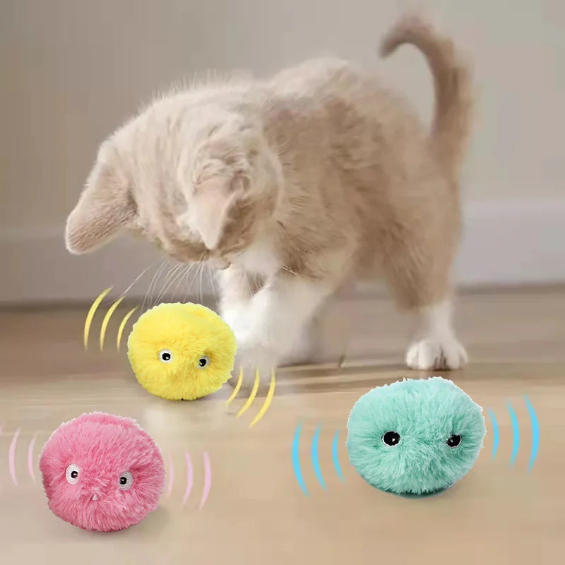 Plush electric cat ball toy with catnip, featuring a squeak sound for interactive play by Petivo.