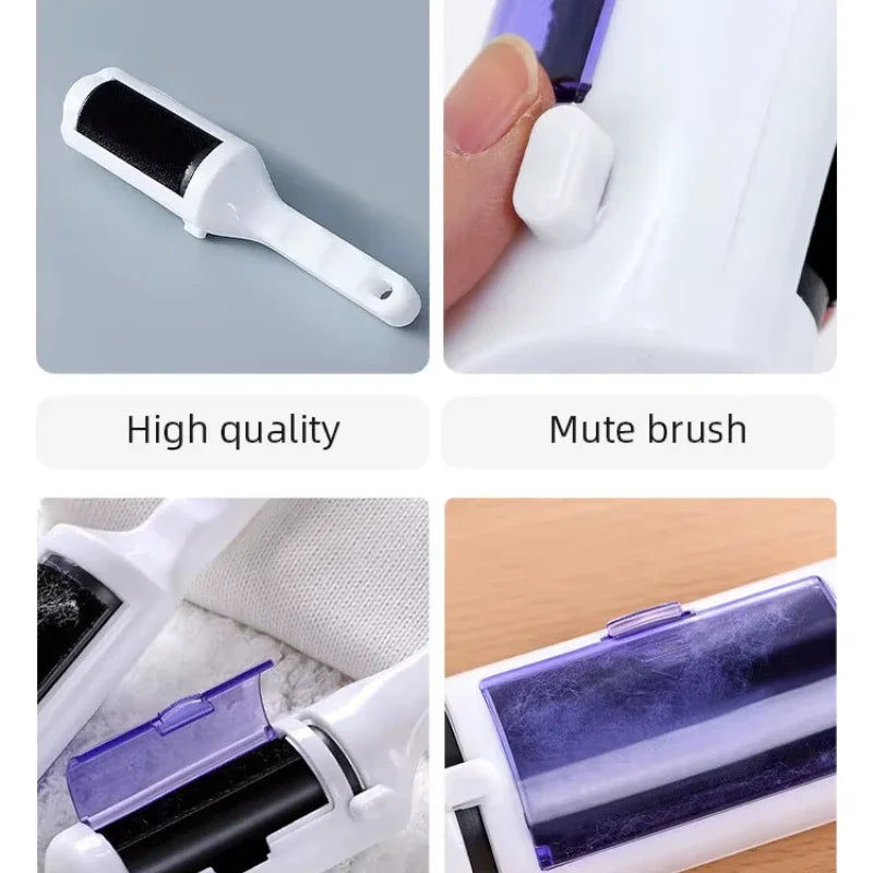 MagnaSpin™ 360° Electrostatic Fur Lifter removing pet hair from clothing and upholstery with a rotatable design.