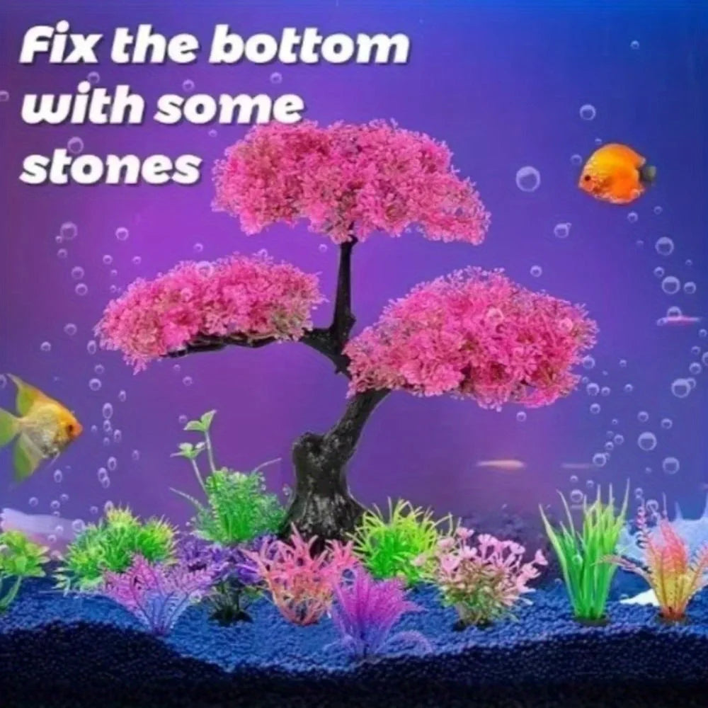 10-piece Petivo artificial aquarium plant set for goldfish, featuring vibrant green plastic plants for pet-safe decoration.