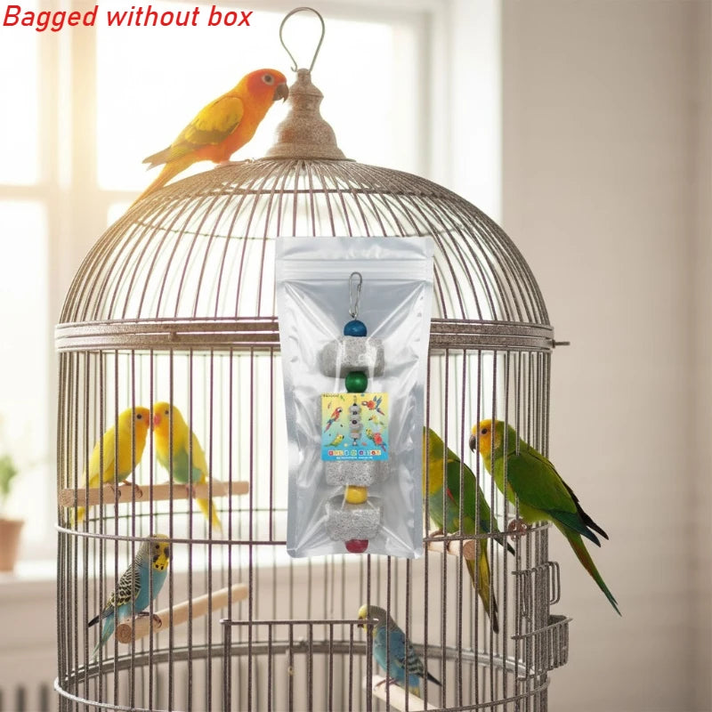 VitaBlock Calcium Mineral Grinding Stone with bell, designed for parakeets and small birds as a beak conditioner and chew toy.