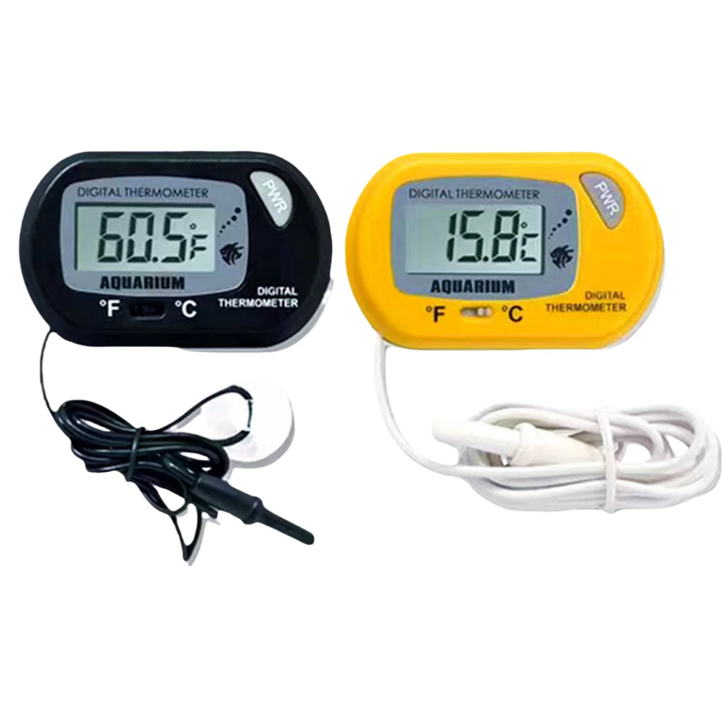 Aqua-Check Elite electronic water monitor with probe and suction cup for accurate fish tank temperature measurement in Celsius.
