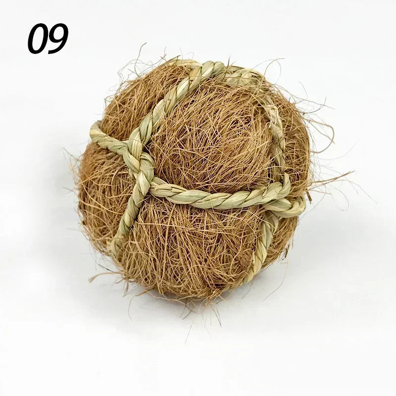 Interactive grass chew balls for small pets like guinea pigs and rabbits, featuring 10 playful styles by Petivo.
