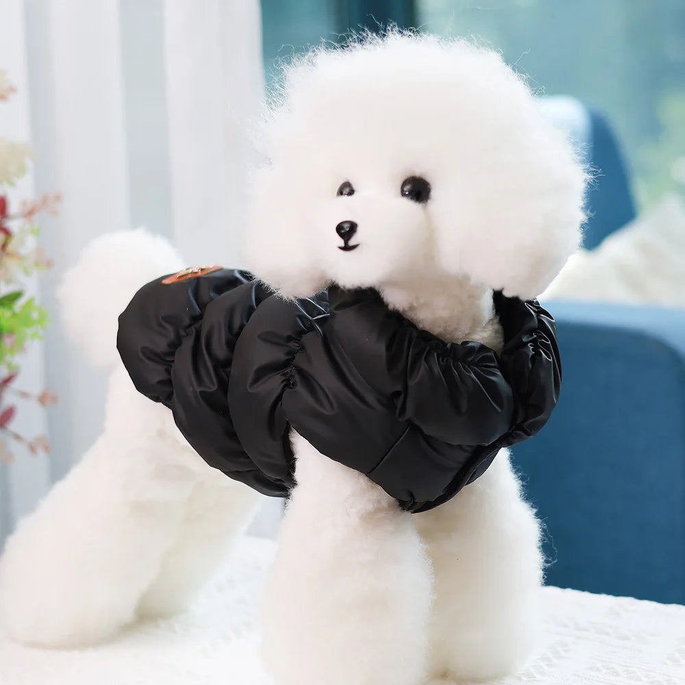 Soft plush SnuggleFit™ warm t-shirt for puppies and cats in a cozy, relaxed position.