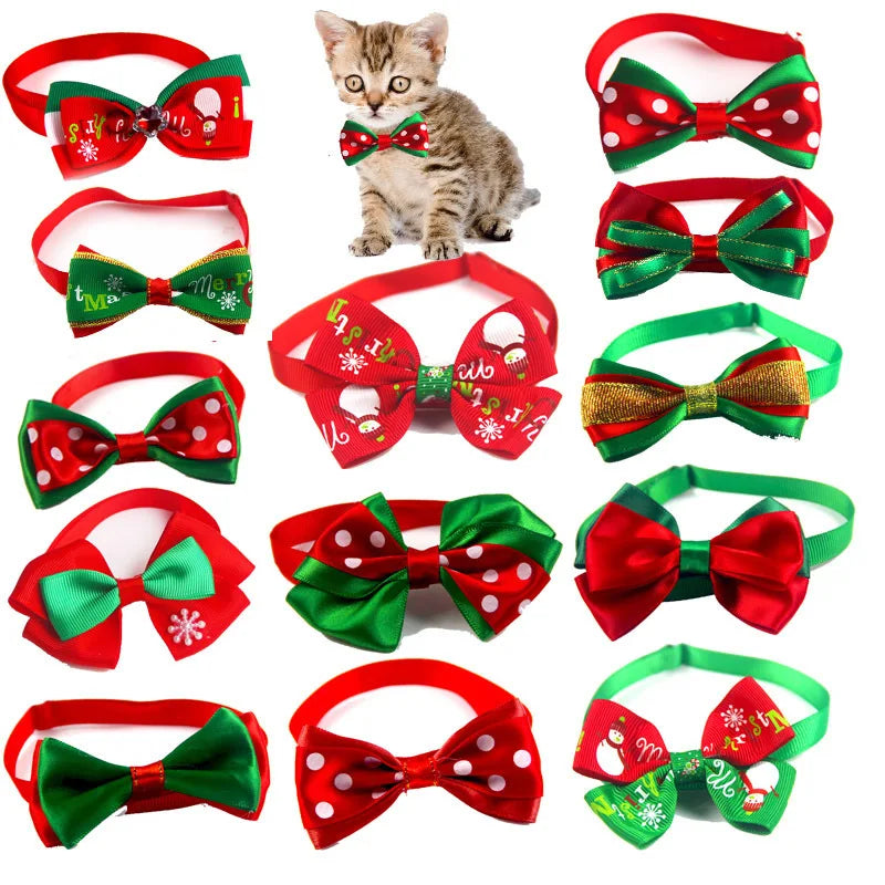 Adjustable Petivo Christmas Bow Tie for dogs and cats, featuring festive design and collar accessory.