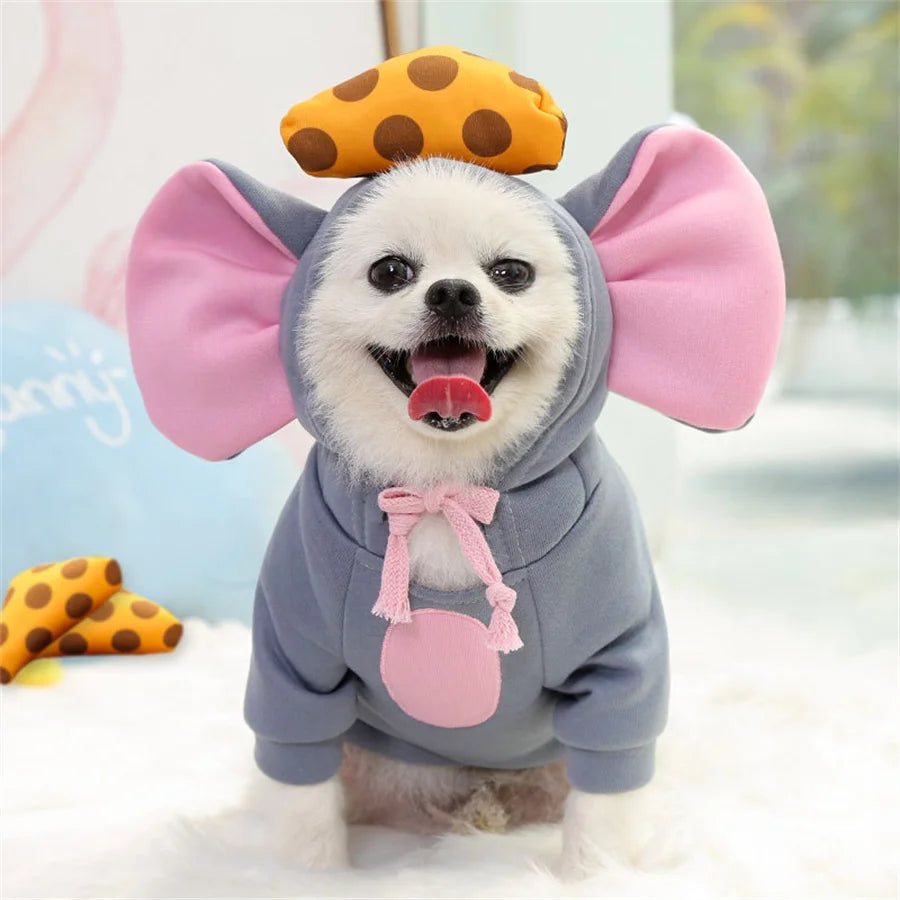 Warm thickened mouse pet costume hoodie for small and medium pets by Petivo, featuring cute ears and a cozy design.