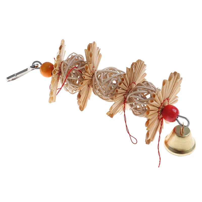 TinyTrail™ natural climbing and rest platform chew toy for parakeets in a colorful bird cage setting.
