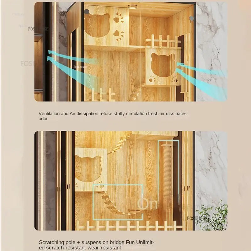 RoyalPaws™ Luxury Cat Villa – Solid Wood Oversized Indoor Cat House with Waterproof Design & Spacious Multi-Level Comfort