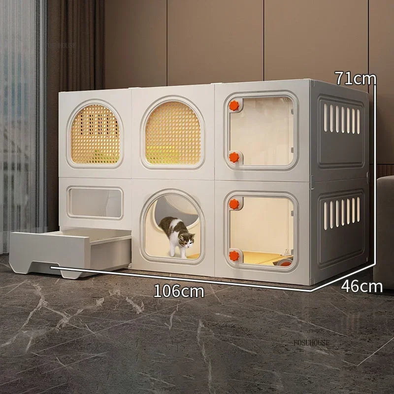 LitterLuxe™ Cat Home – Minimalist Indoor Villa with Built-In Litter Box & Pet Cage Comfort