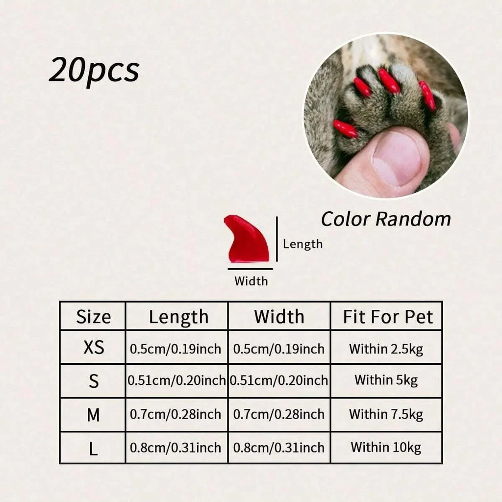 Colorful SoftPaws™ cat nail caps in a pack of 20, designed for safe grooming and claw protection for cats.
