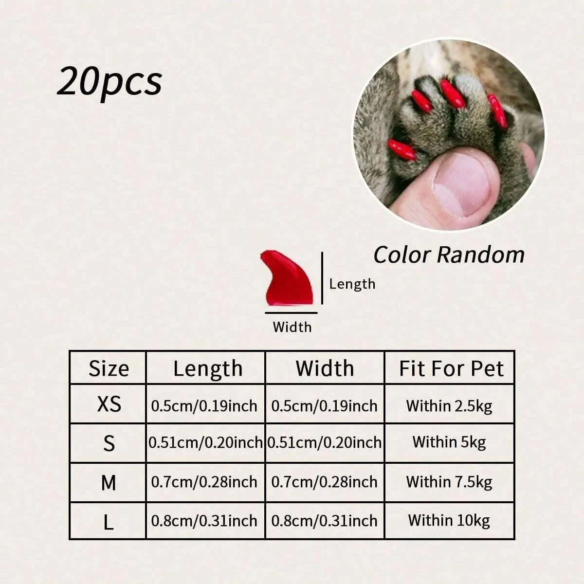 Colorful SoftPaws™ cat nail caps in a pack of 20, designed for safe grooming and claw protection for cats.