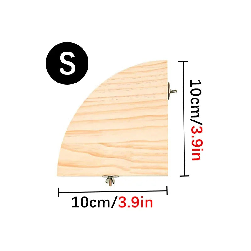 Natural wood corner terrace platform for birds, chinchillas, and hamsters by Petivo, featuring a fan-shaped design.