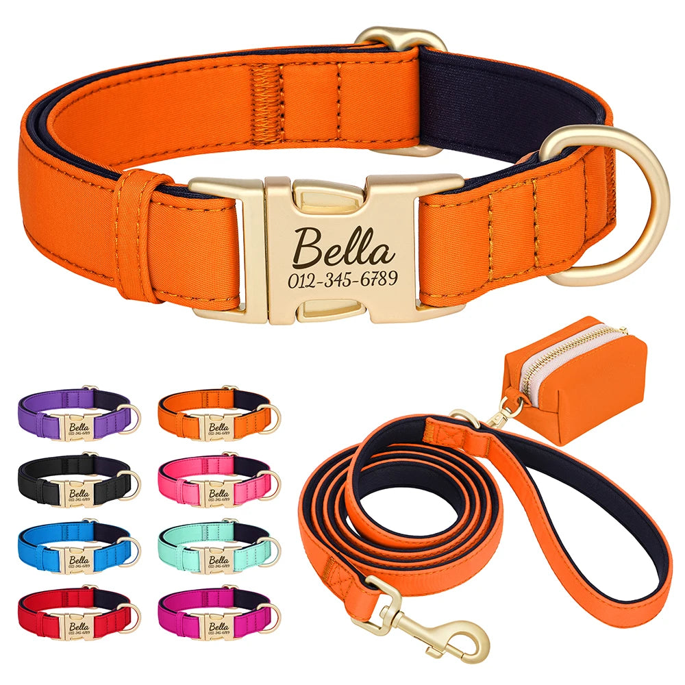 RoyalTag™ Dog Collar – Personalized Wide Leather Collar with Custom Nameplate for Small to Large Dogs