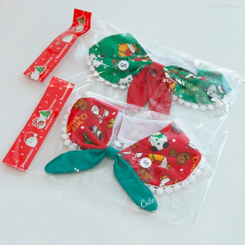Jewelled FelineGuard™ Christmas dog collar with ribbon scarf pendant and satin bows for pets.