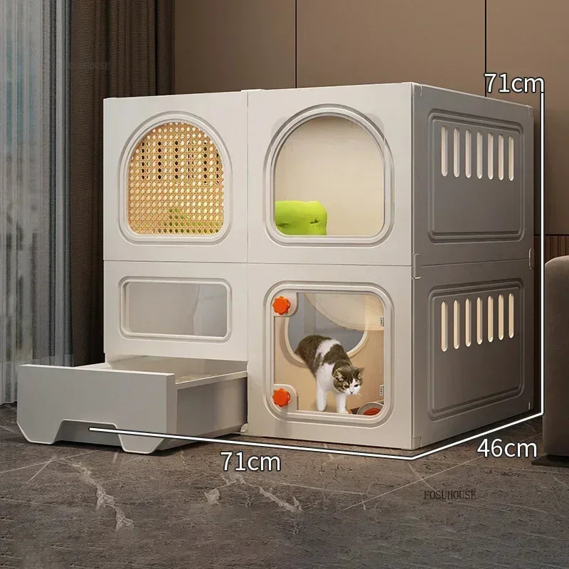 LitterLuxe™ Cat Home – Minimalist Indoor Villa with Built-In Litter Box & Pet Cage Comfort