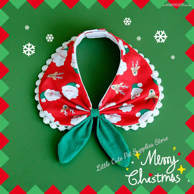 Jewelled FelineGuard™ Christmas dog collar with satin ribbon scarf and pendant for cats and puppies.