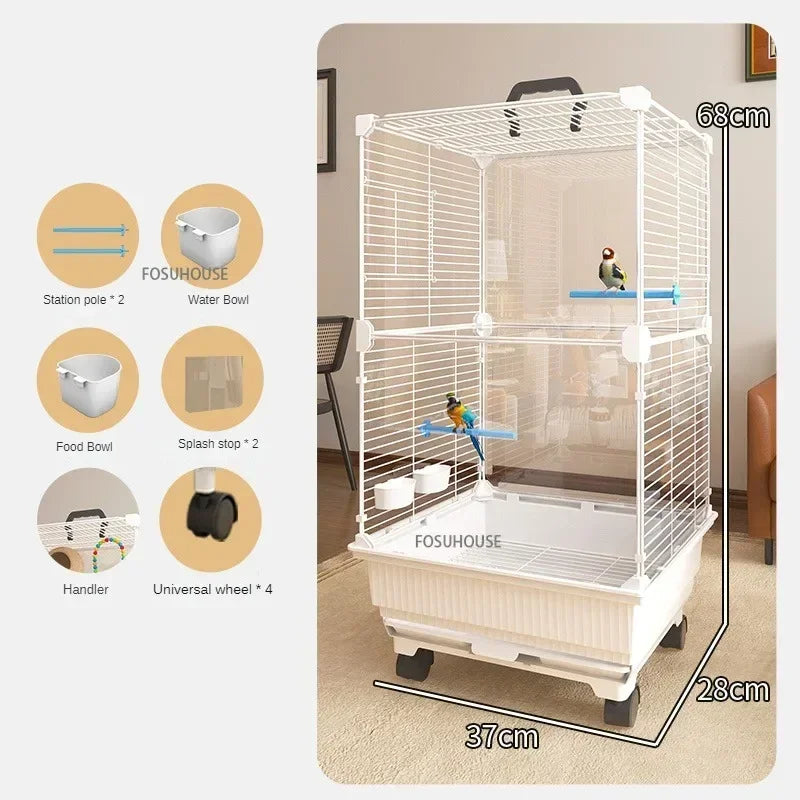 RoyalWing™ Bird Villa – Luxury Wrought Iron Cage for Budgies, Cockatiels & Parrots | Spacious Splash-Proof Design