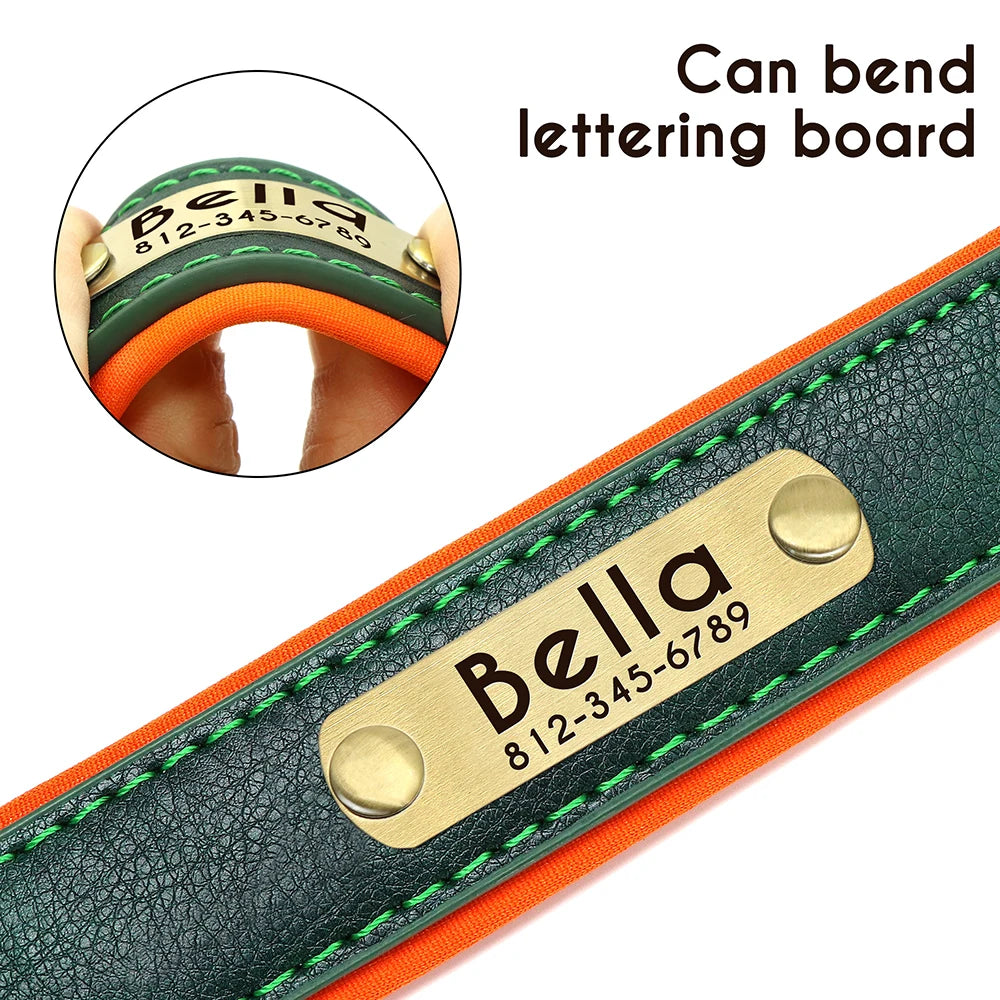 UrbanPaws™ Custom Collar – Wide Soft PU Leather Dog Collar with Personalized Name Tag