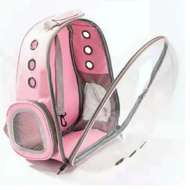 AeroVoyage transparent pet carrier backpack with breathable design, ideal for hiking and travel with pets.