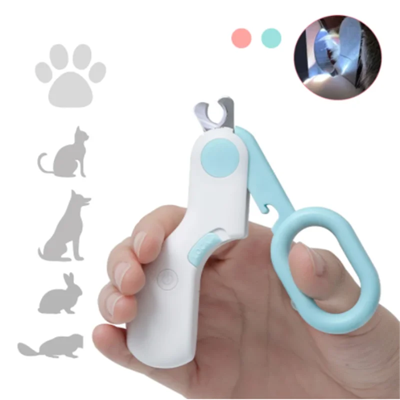 GlowTrim™ LED pet nail clipper with professional grooming scissors for dogs and cats, featuring a bright LED light.