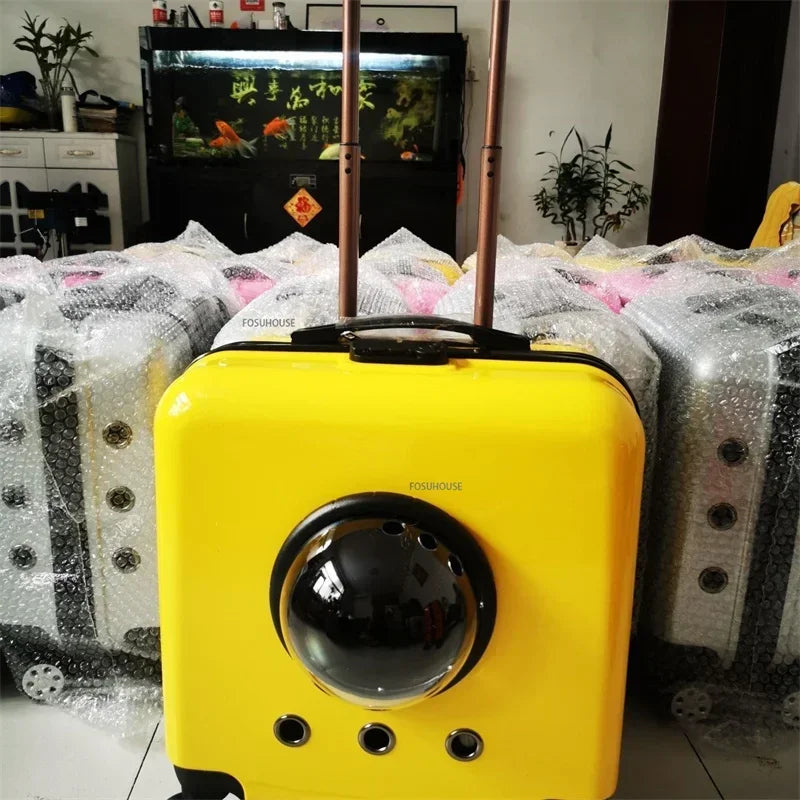 CrystalRide™ Pet Carrier – Transparent Rolling Trolley & Backpack for Cats & Small Dogs | Breathable Outdoor Travel Bag