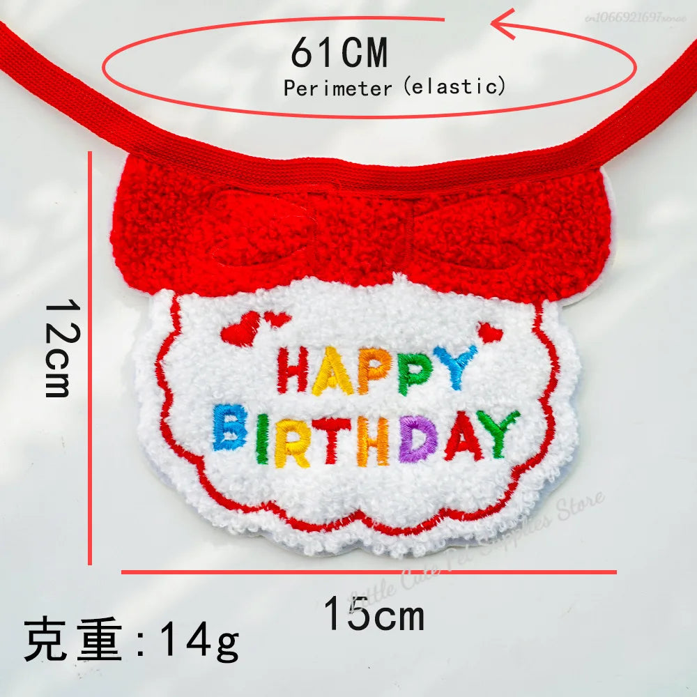 GlamPet™ cat birthday party hat and bib with adjustable bandana for festive pet dress-up in vibrant colors.