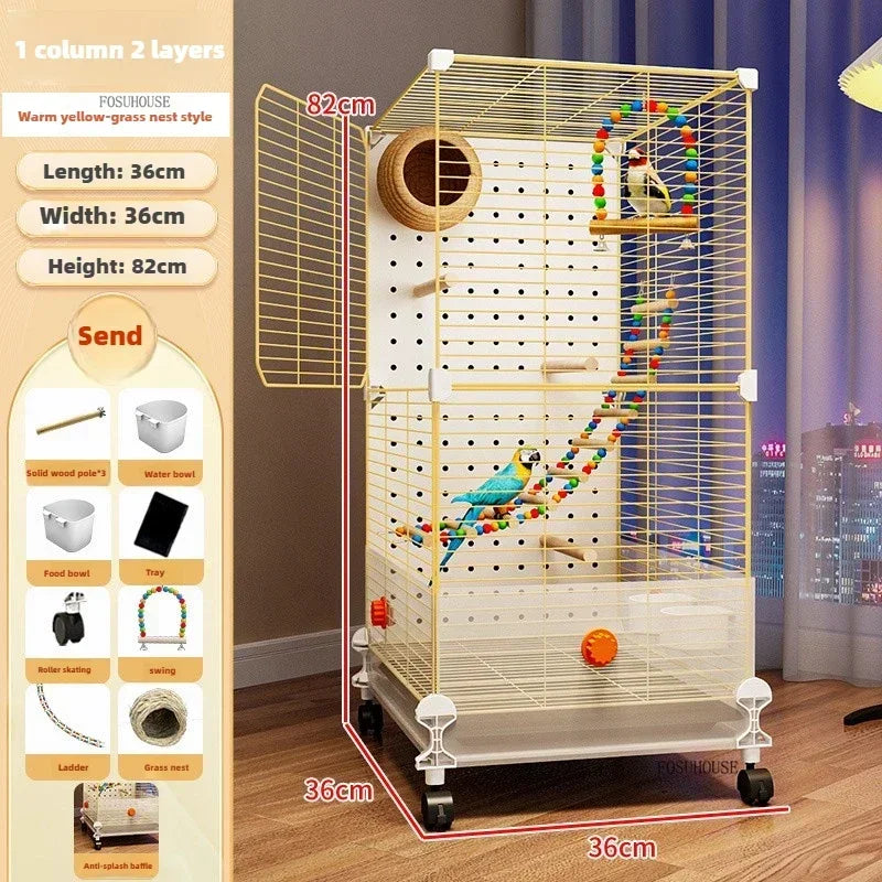 FeatherHaven™ Bird Villa – Spacious Wrought Iron Luxury Cage for Budgies, Cockatiels & Parrots
