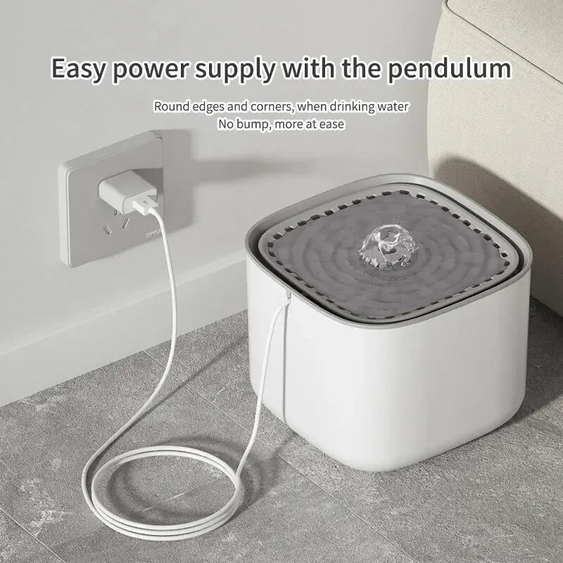 PureFlow 3L water fountain with 5-stage filtration, showing automatic 100oz dispenser for pets in a serene setting.